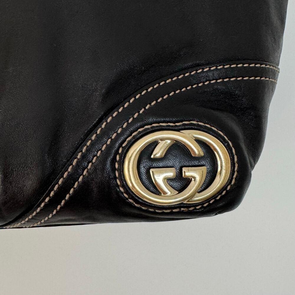 Gucci Vintage Leather Britt Tote Bag Shoulder Purse Black and Red/Green Stripe - Picture 6 of 16